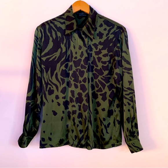 Escada Tops - Escada Black and Green Animal Print Blouse, 34